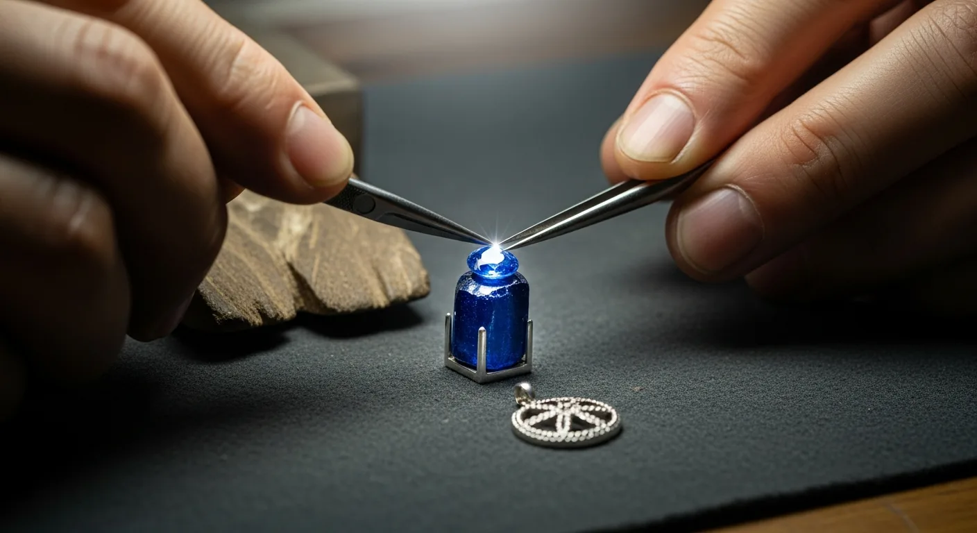 Gros plan sur la taille d'un saphir pour pendentif